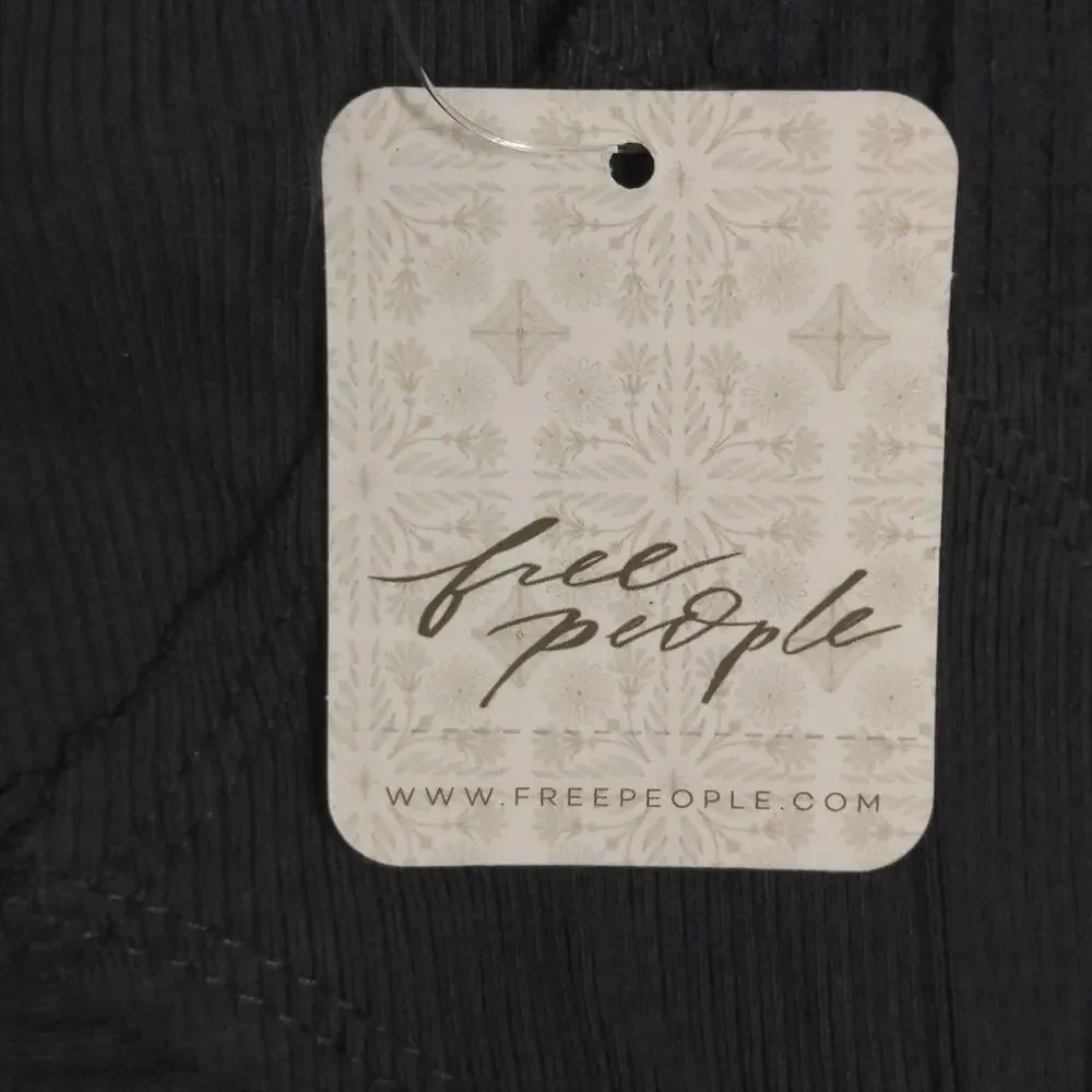 Free People Santa Clara Thermal Top Shirt Black Slouchy V-Neck L New - Picture 10 of 12